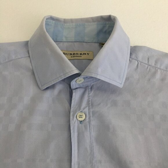 BURBERRY LONDON Mens Large 15 1/2 -39 Dress Shirt Button Down Light Blue Cotton - Picture 2 of 14